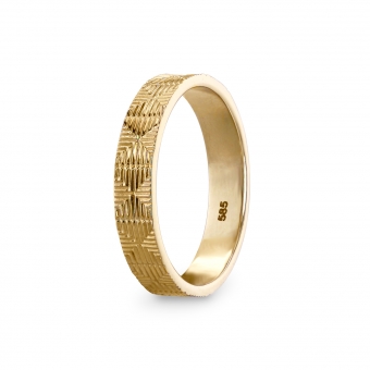 Cross Pattern Engagement Gold Ring-4mm Width