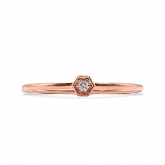 Solitaire Diamond Solid Gold Hexagon Ring
