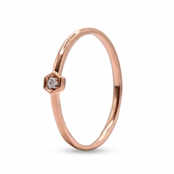 Solitaire Diamond Solid Gold Hexagon Ring