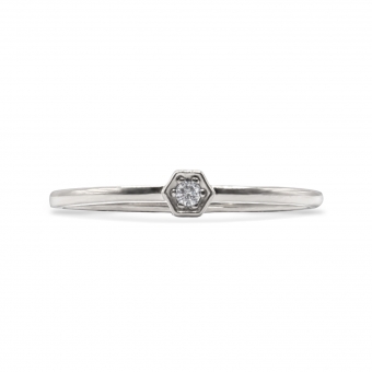Solitaire Diamond Solid Gold Hexagon Ring