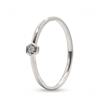Solitaire Diamond Solid Gold Hexagon Ring