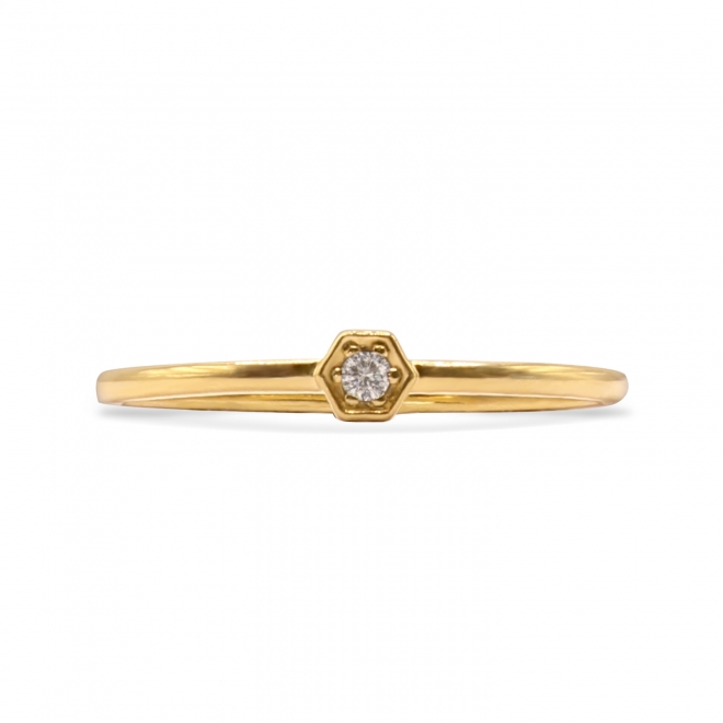 Solitaire Diamond Solid Gold Hexagon Ring
