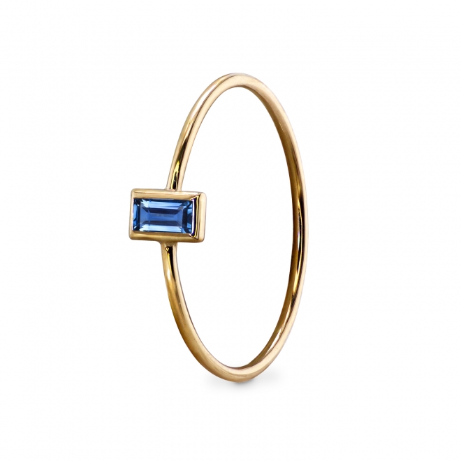 Solitaire Vertical Set Baguette Gemstone Gold Thin Ring