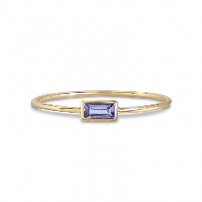 Gold Thin Ring with Baguette Gemstone
