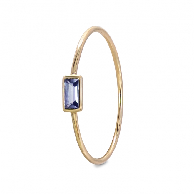 Solitaire Baguette Gemstone with Gold Thin Ring