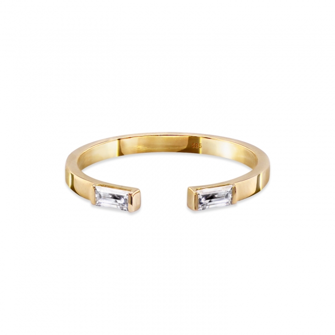 Gold Open Ring with Baguette Diamonds
