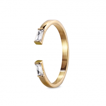 Gold Open Ring with Baguette Diamonds