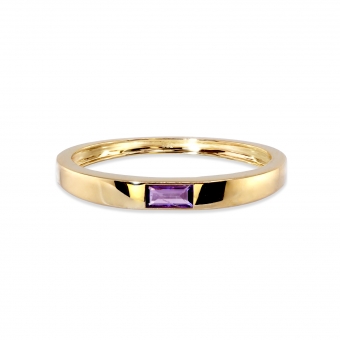 Solitaire Baguette Gemstone Gold Ring
