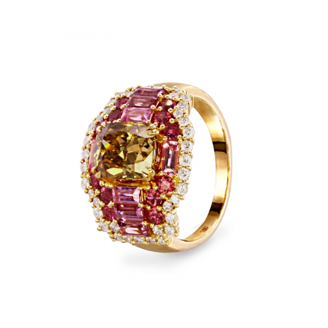 Fancy Color Diamond Ring with Sapphires and Spinel