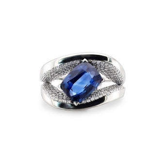 Cushion Cut Blue Sapphire Tidal Cuff Modern Gold Ring