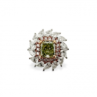 Fancy Yellow-Green Radiant Cut Diamond Engagement Ring