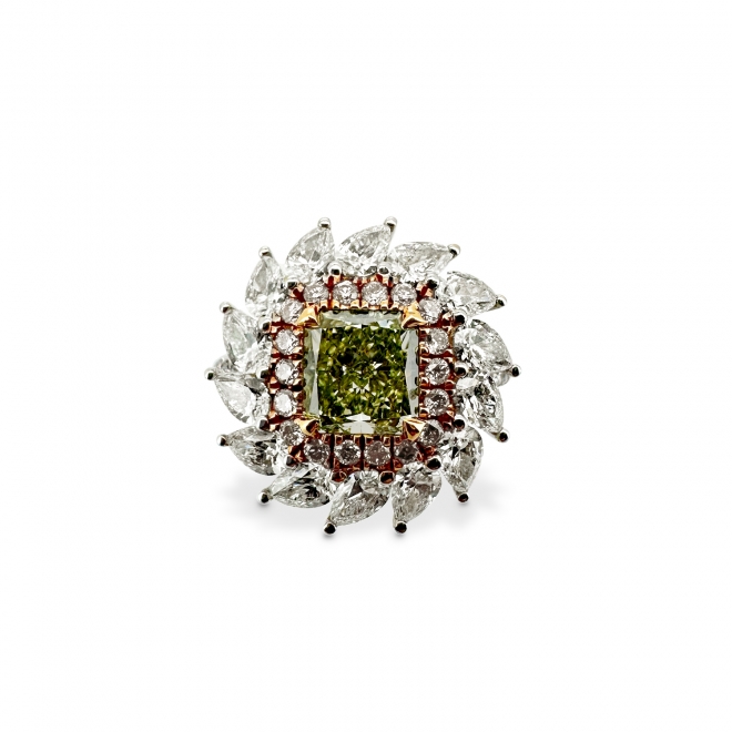 Fancy Yellow-Green Radiant Cut Diamond Engagement Ring