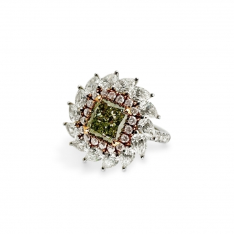 Fancy Yellow-Green Radiant Cut Diamond Engagement Ring