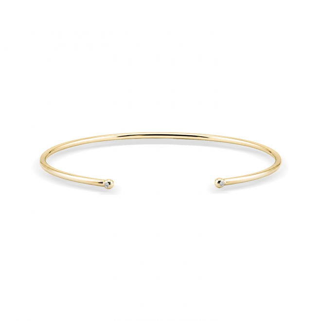 Gold Thin Tube Bangle with Diamonds Classic