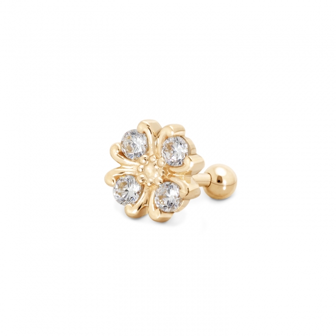 Gold Flower Helix Piercing with 4 x 3mm Gemstones