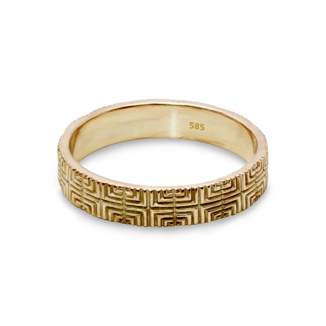 Crossed Square Transition Pattern Gold Ring