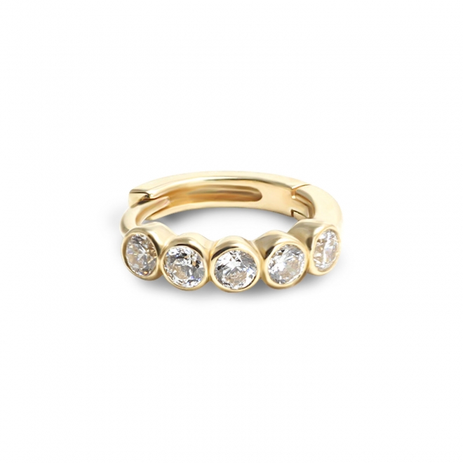 Gold Round Gemstones Set Huggie Earrings (By Piece)