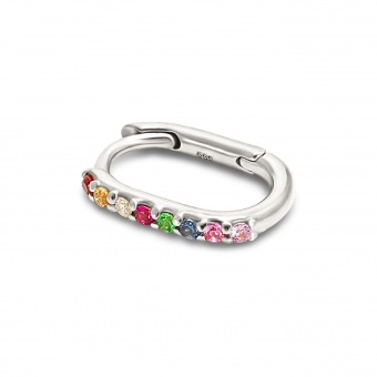 Gold Oval Multi-Stone Huggie Earrings (By Piece)