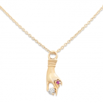 Gold Hand Shape 2mm Diamond and 1.2mm Ruby