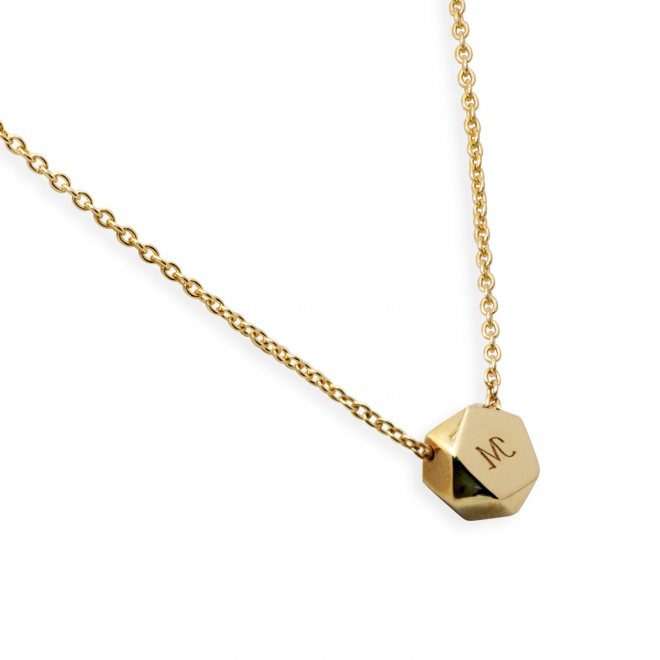 Dodecahedron Gold Pendant with Initials Engraving