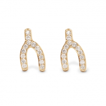 Gold 28 Gemstones Wishbone Stud Earrings