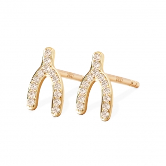Gold 28 Gemstones Wishbone Stud Earrings
