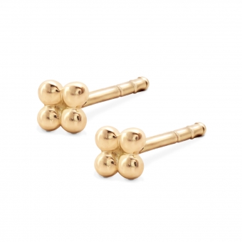 4 Gold Balls Squared Shape Stud Earrings