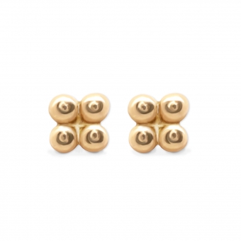 4 Gold Balls Squared Shape Stud Earrings