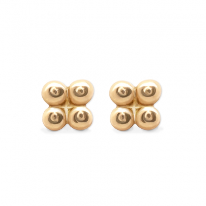 4 Gold Balls Squared Shape Stud Earrings