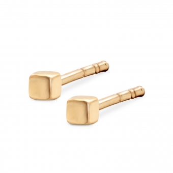 Perfect Cube Gold Stud Earrings