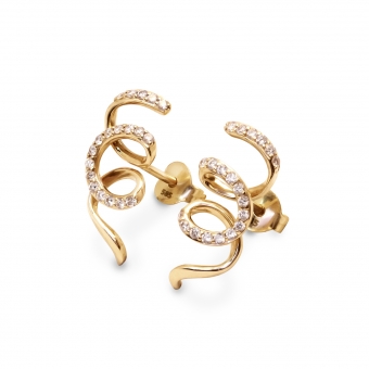 Twisted Spiral Shaped Stud Earrings Decorated with Diamonds