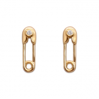 Safety Pin Shape Stud Earrings with Solitaire Diamond
