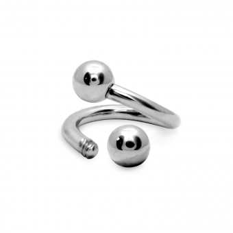 Externally Threading Spiral Bar With Two Solid Gold Balls
