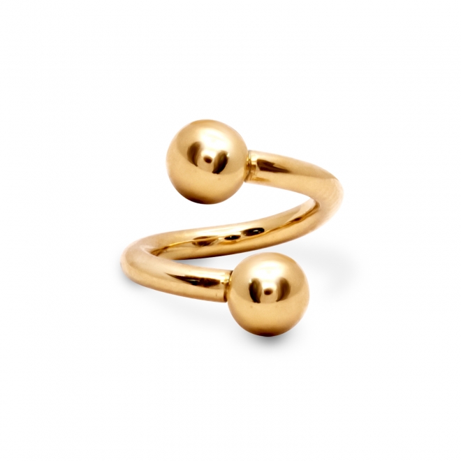 External Threading Spiral Bar With Two Solid Gold Balls
