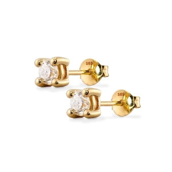 4.0mm Classic Gold Stud Earrings with Solitaire Gemstone