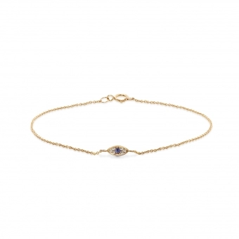 Solid Gold Evil Eye Chain Diamonds and Sapphire Bracelet 