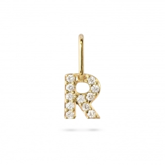 R Letter Long Bail Pendant with Diamonds
