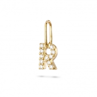 R Letter Long Bail Pendant with Diamonds