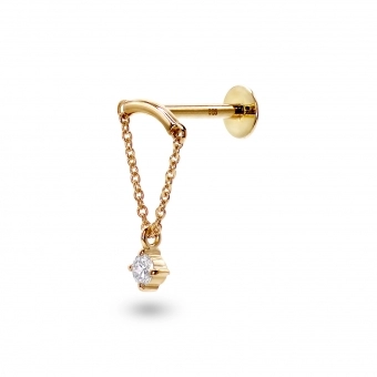 Gold Curve Bar Labret with Hanging Gemstone