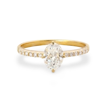 Oval Cut Diamond and Diamonds in Pavé Setting Engagement Ring