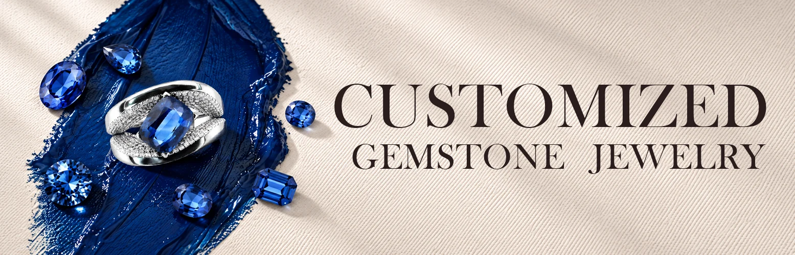 Custom gemstone jewelry with a blue gemstone ring and loose blue stones